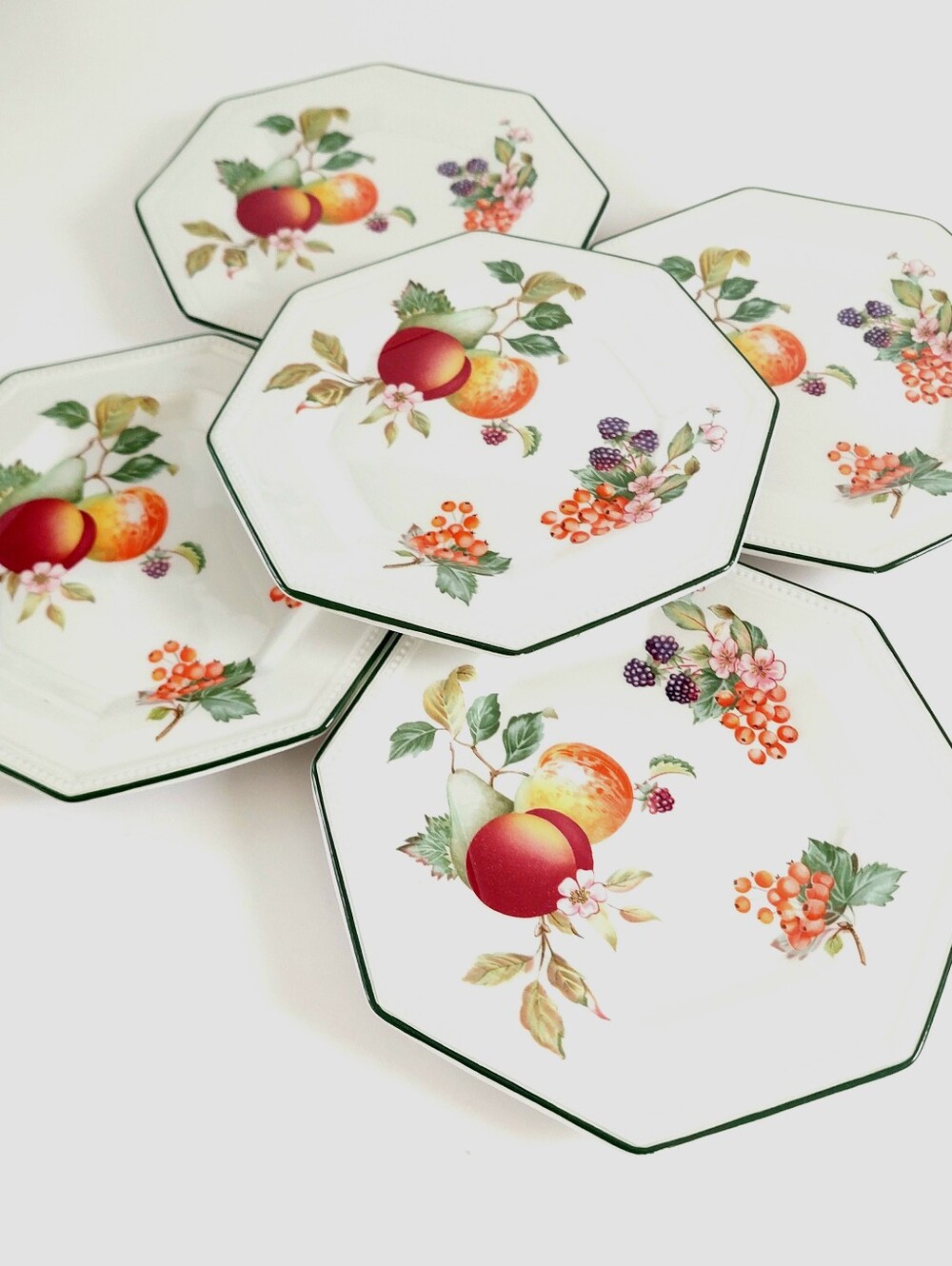 Vintage Johnson Brothers Fresh Fruit Octagonal 6" Bread Dessert Plates Set of 5